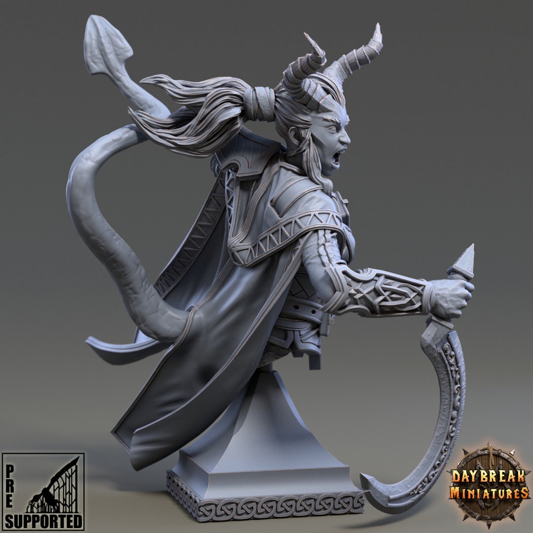 Tiefling Gretchen Bust | DayBreak Miniatures | Compatible with D&D/AOS | Fantasy | Tabletop