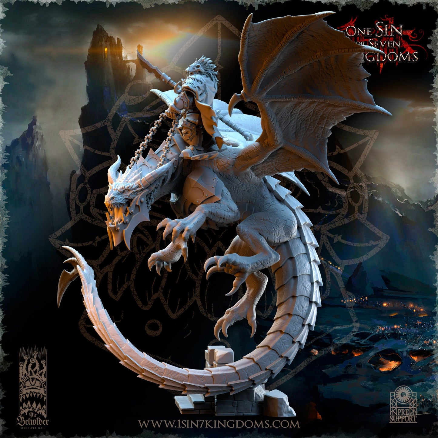 Orc Warlord mounted on Dragon | The Beholder Miniatures | Compatible with D&D/AoS | Fantasy | Tabletop RPG