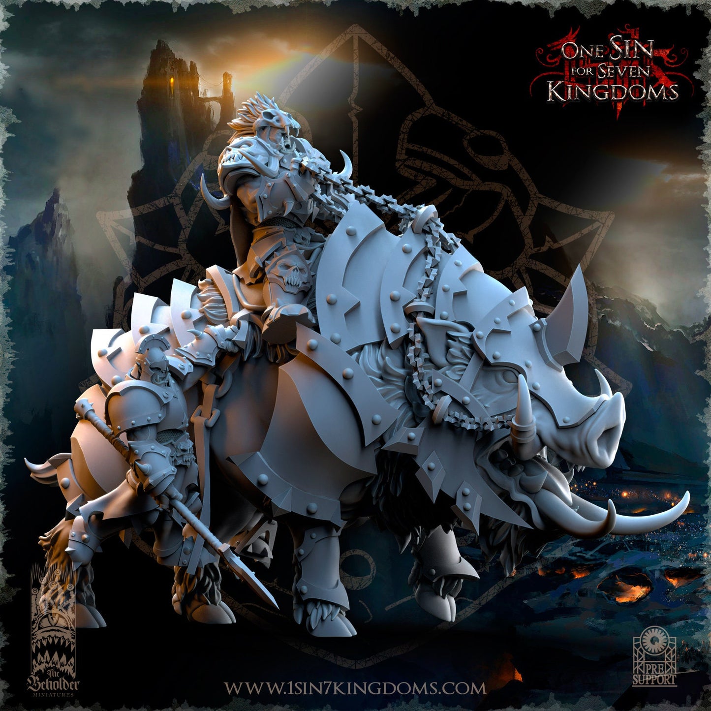 Orc Warlord on Giant Boar | The Beholder Miniatures | Compatible with D&D/AoS | Fantasy | Tabletop RPG