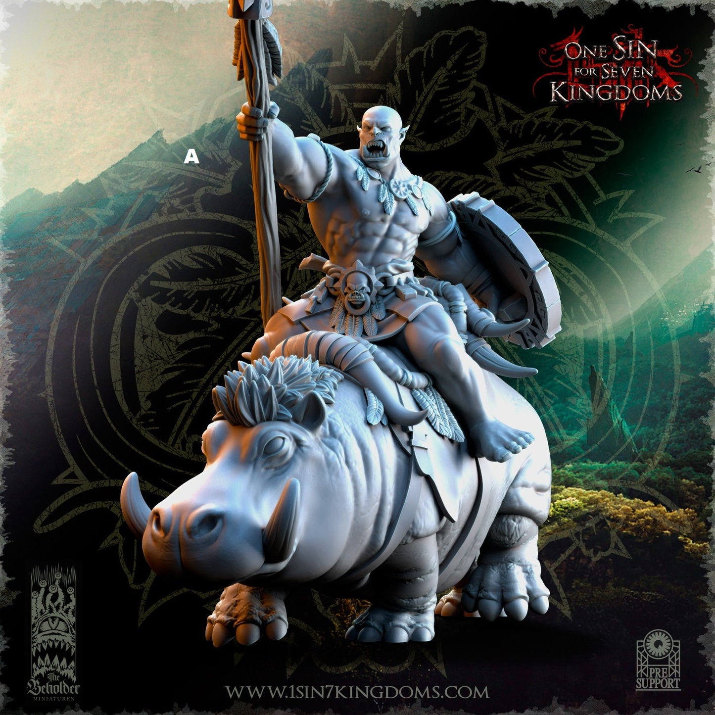 Mounted Savage Orc Spear and Shield | The Beholder Miniatures | Compatible with D&D/AoS | Fantasy | Tabletop RPG