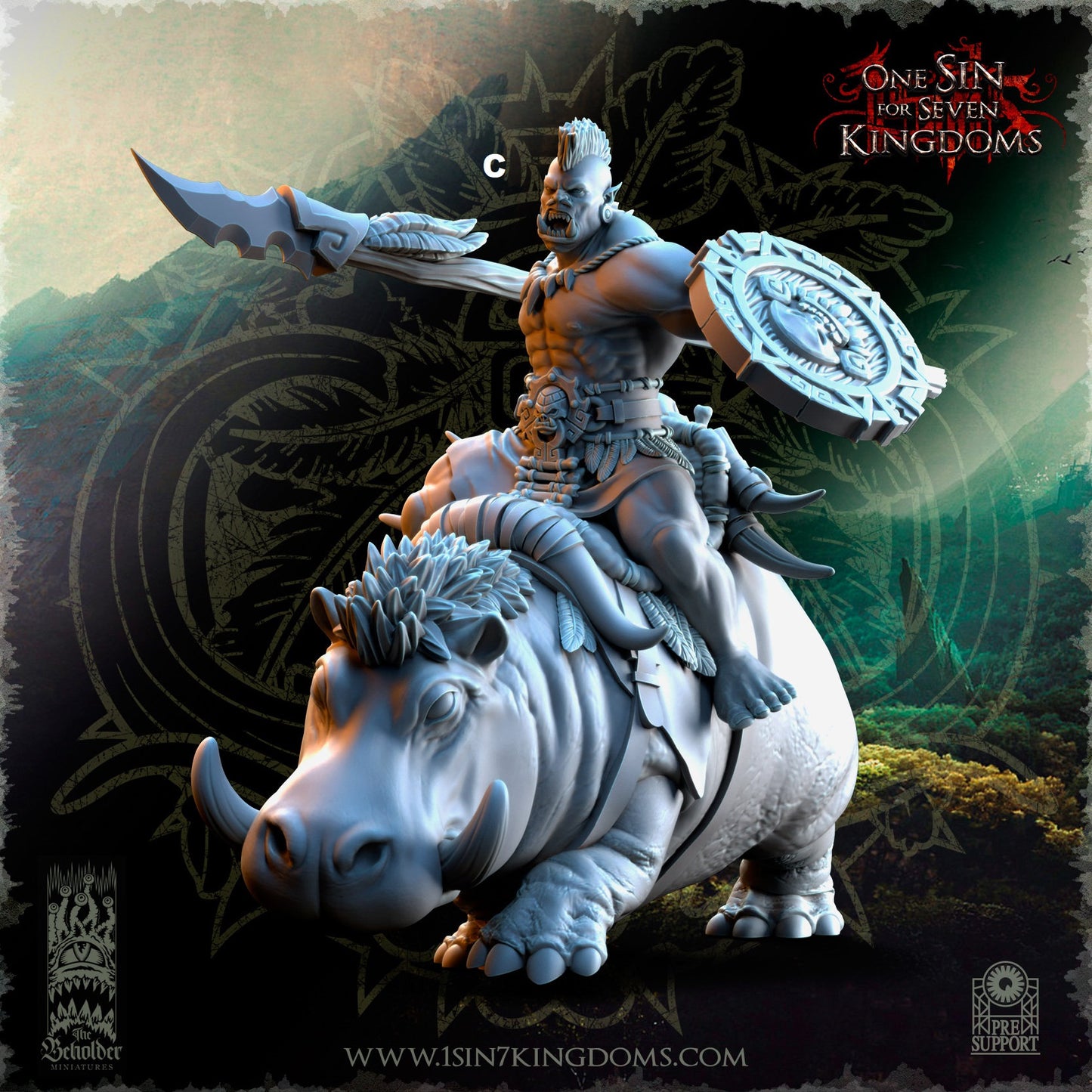 Mounted Savage Orc Spear and Shield | The Beholder Miniatures | Compatible with D&D/AoS | Fantasy | Tabletop RPG