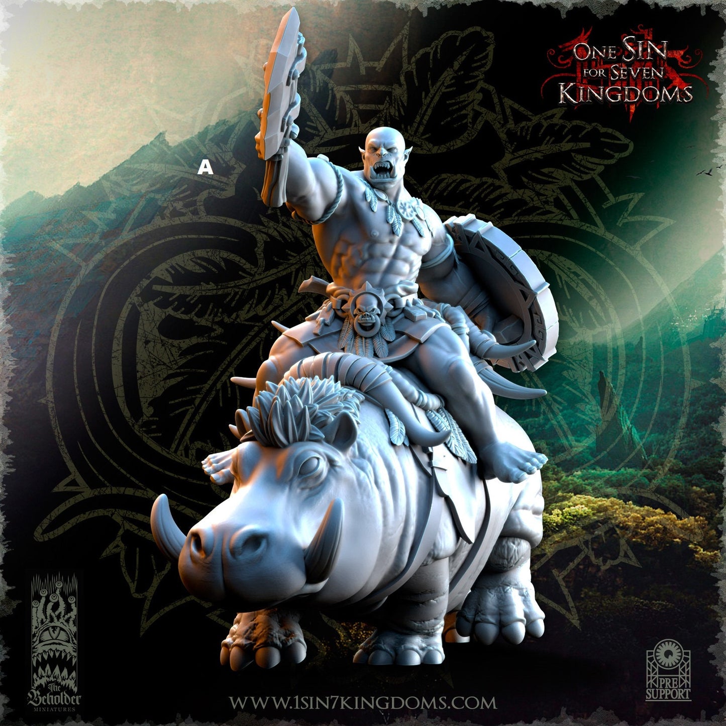 Mounted Savage Orc Cleaver and Shield | The Beholder Miniatures | Compatible with D&D/AoS | Fantasy | Tabletop RPG