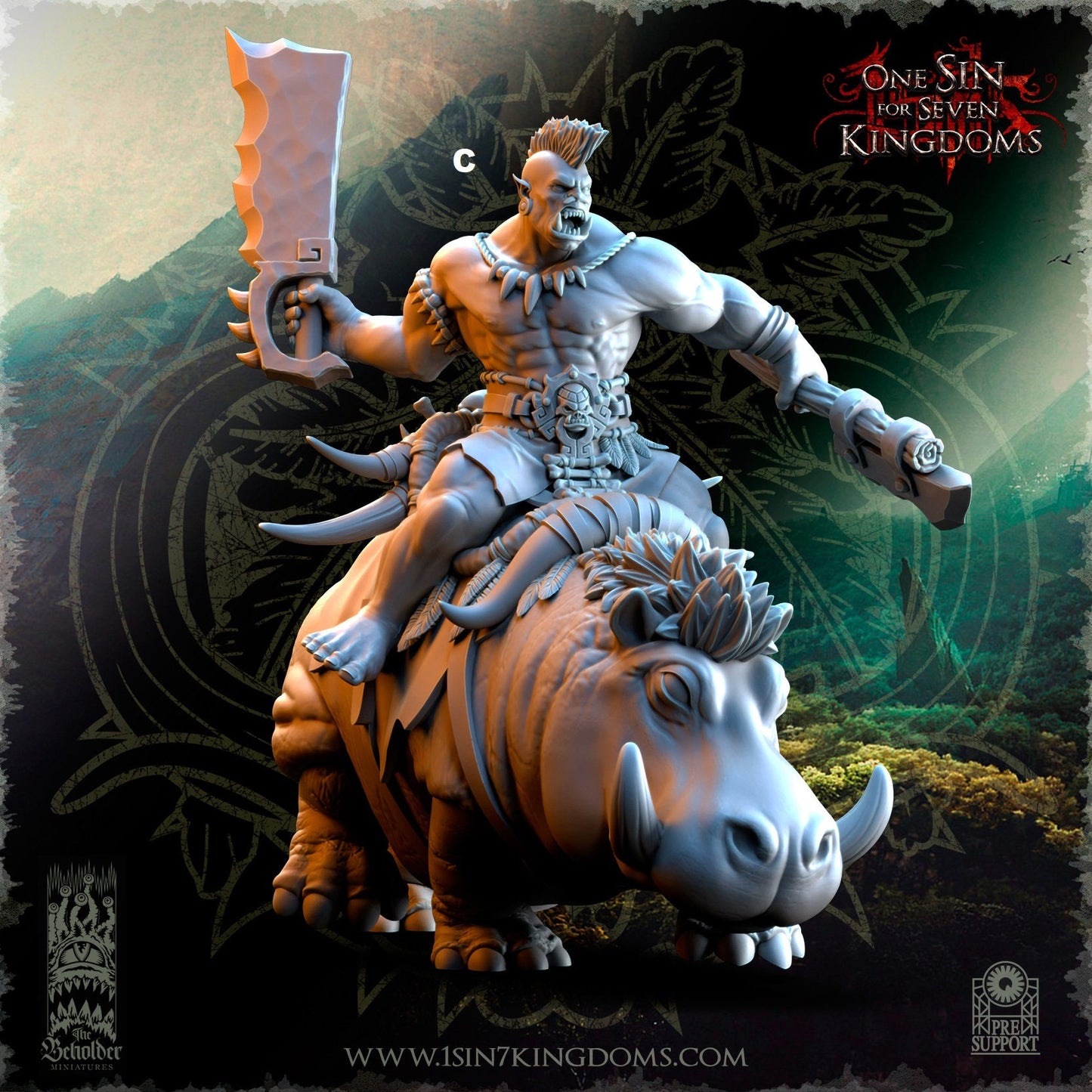 Mounted Savage Orc Dual Cleaver | The Beholder Miniatures | Compatible with D&D/AoS | Fantasy | Tabletop RPG