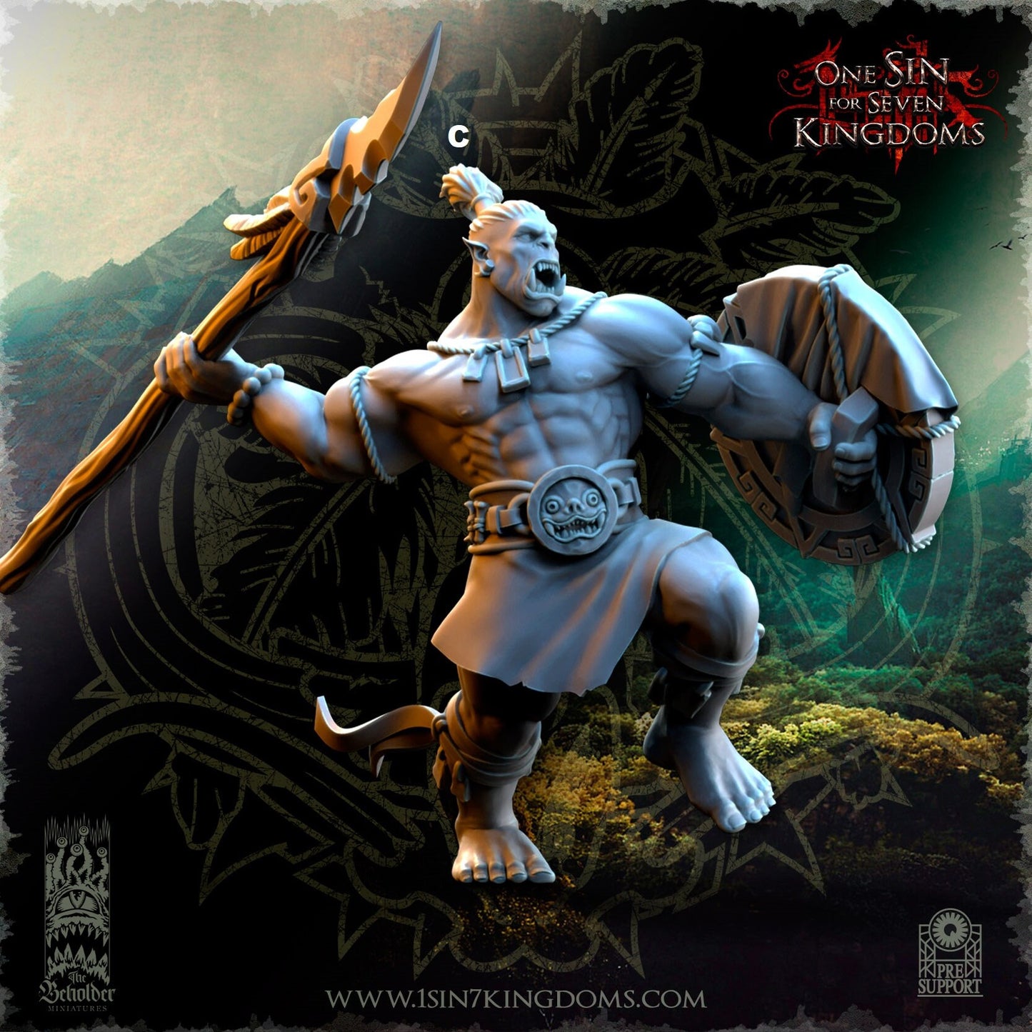 Savage Orc Spear and Shield | The Beholder Miniatures | Compatible with D&D/AoS | Fantasy | Tabletop RPG