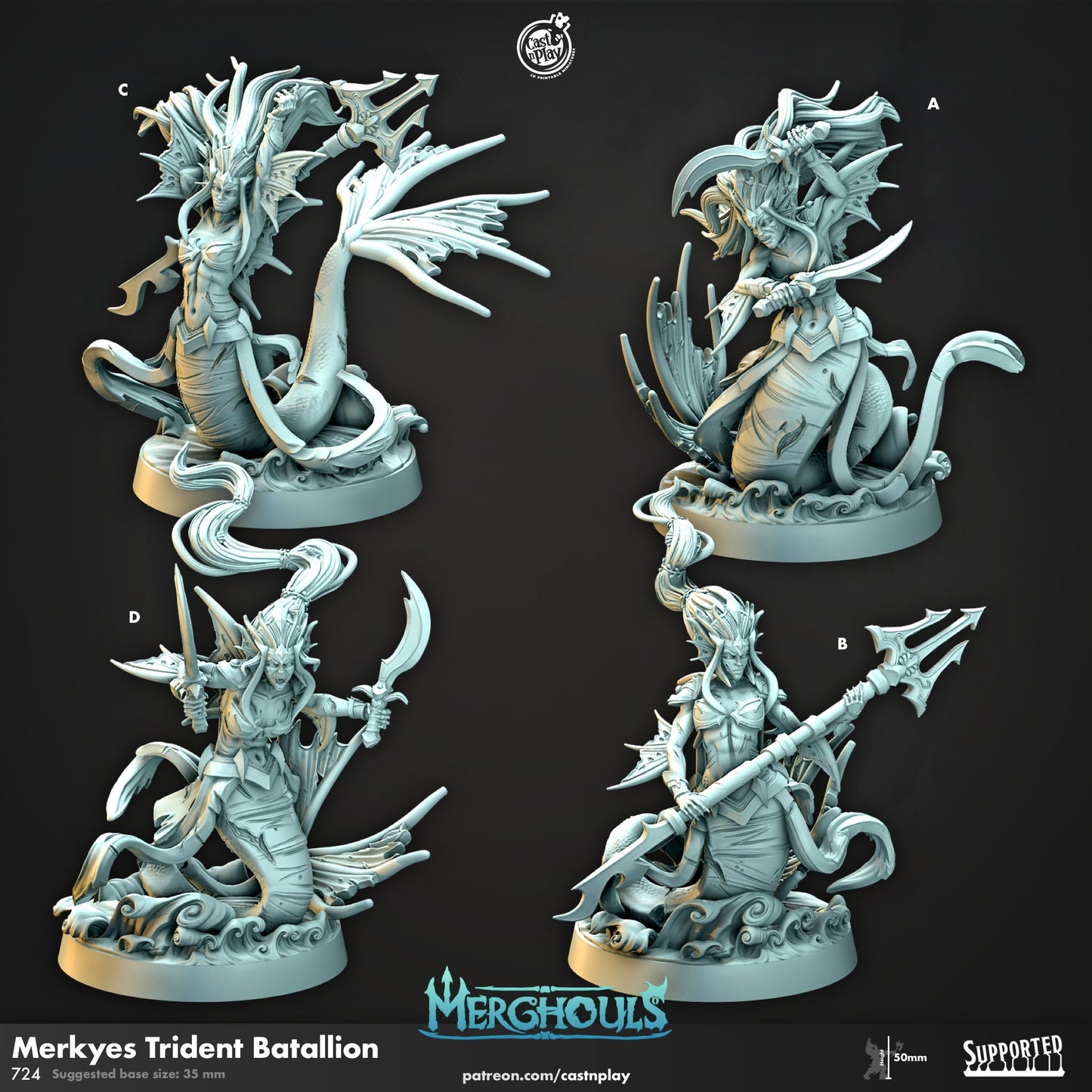 Merghoul Trident Batalion | CastnPlay | Compatible with D&D/AoS | Fantasy | Tabletop RPG