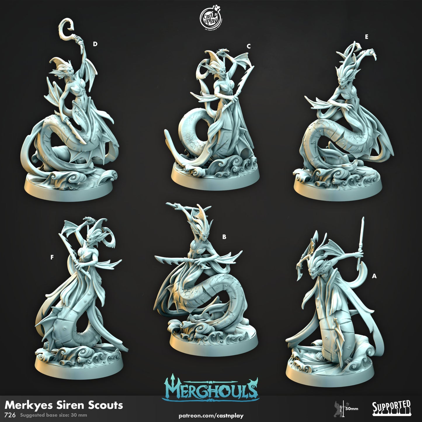 Merghoul Siren Scouts | CastnPlay | Compatible with D&D/AoS | Fantasy | Tabletop RPG