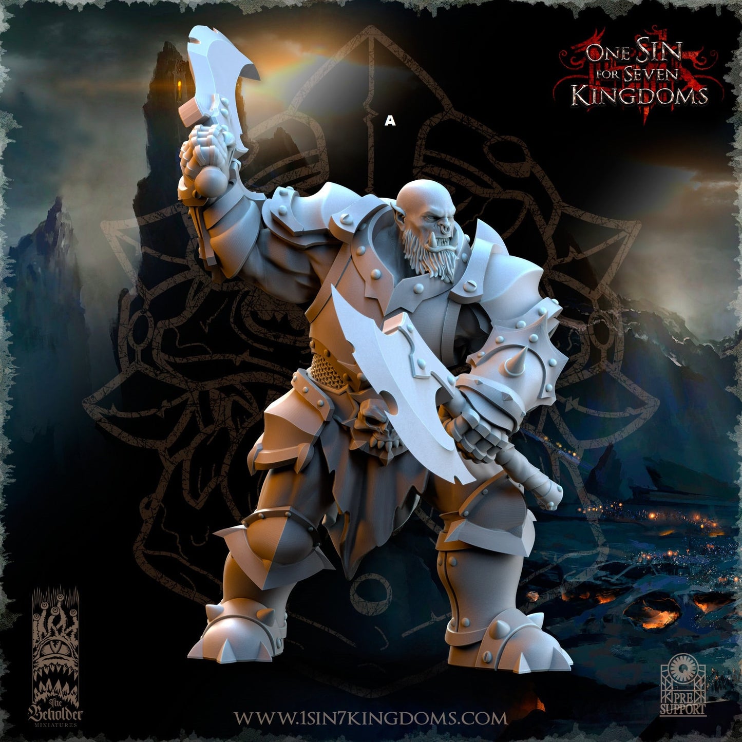 Black Orc Warrior Dual Melee | The Beholder Miniatures | Compatible with D&D/AoS | Fantasy | Tabletop RPG