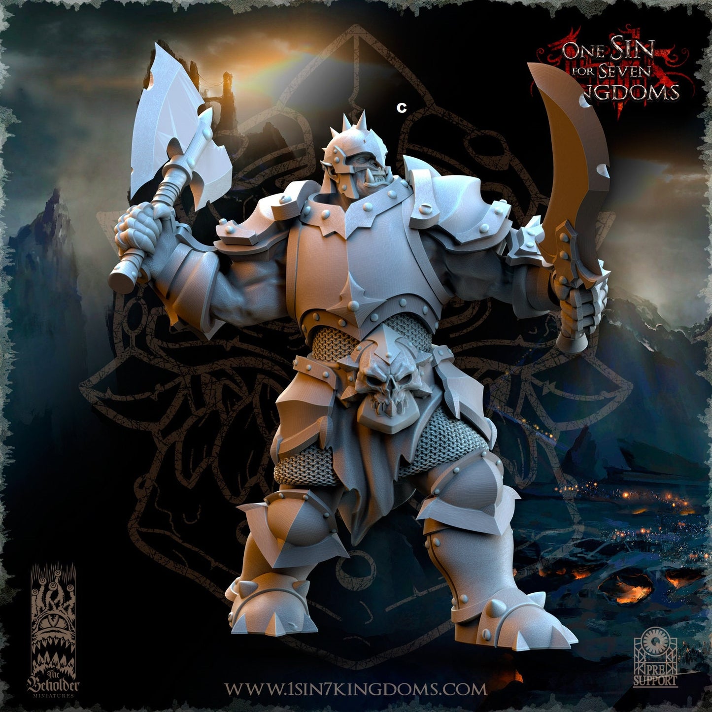 Black Orc Warrior Dual Melee | The Beholder Miniatures | Compatible with D&D/AoS | Fantasy | Tabletop RPG
