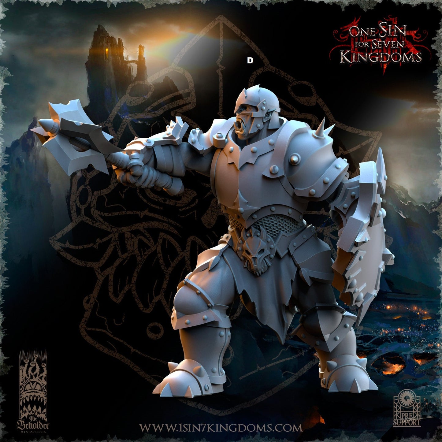 Black Orc Warrior Hand Weapon and Shield | The Beholder Miniatures | Compatible with D&D/AoS | Fantasy | Tabletop RPG