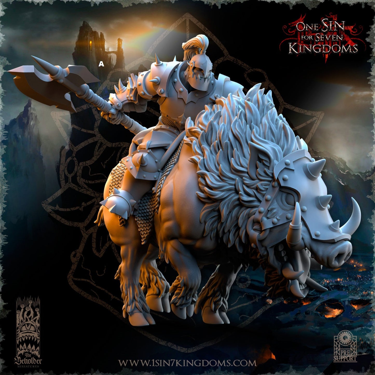 Black Orc Mounted Great Axe | The Beholder Miniatures | Compatible with D&D/AoS | Fantasy | Tabletop RPG