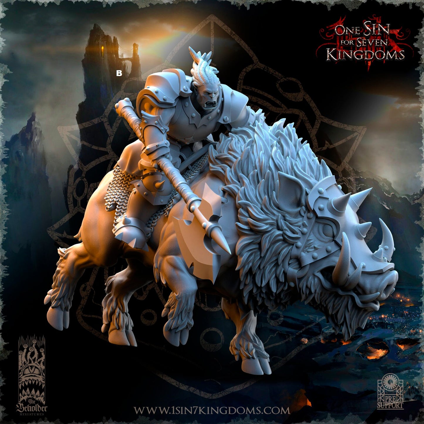 Black Orc Mounted Great Axe | The Beholder Miniatures | Compatible with D&D/AoS | Fantasy | Tabletop RPG