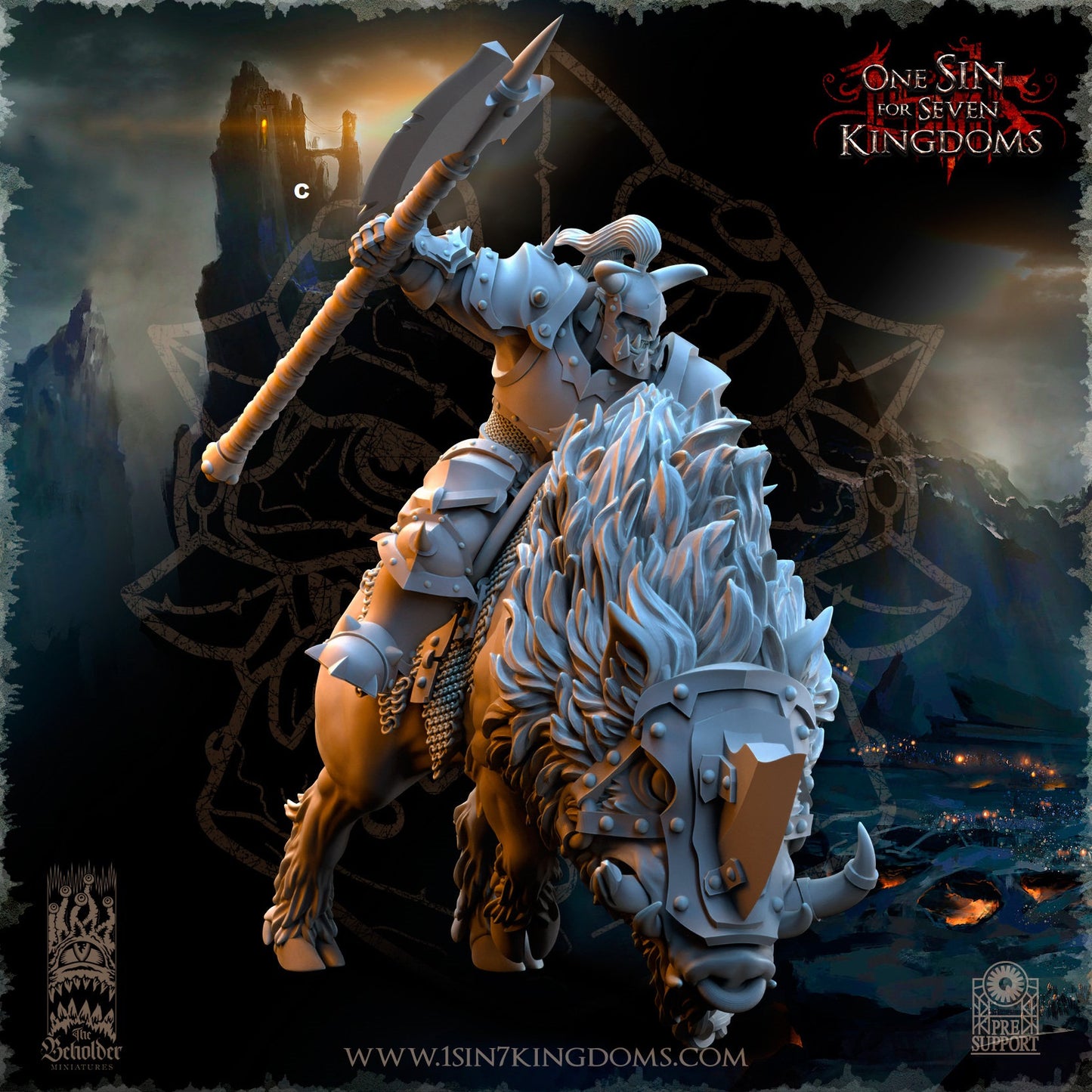 Black Orc Mounted Great Axe | The Beholder Miniatures | Compatible with D&D/AoS | Fantasy | Tabletop RPG
