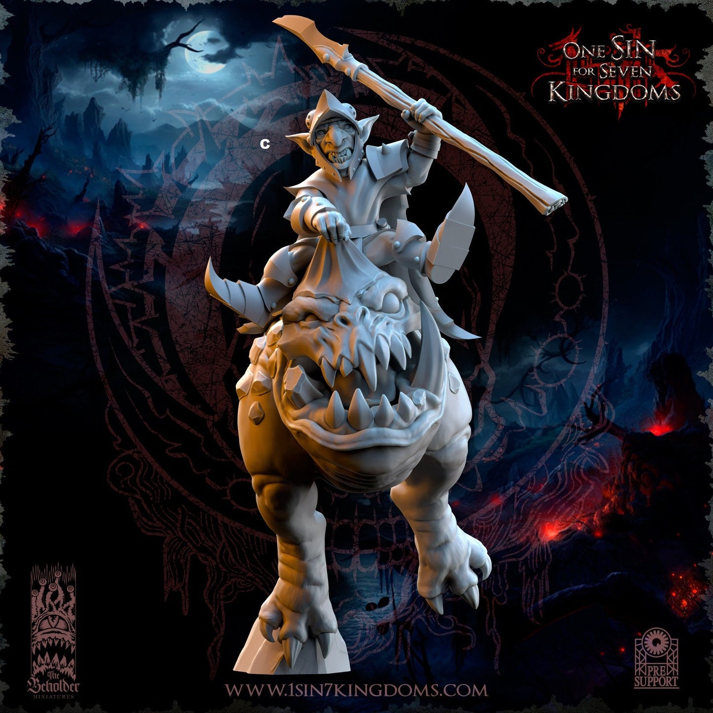 Black Horde Goblin Armoured on Cave Horror | The Beholder Miniatures | Compatible with D&D/AoS | Fantasy | Tabletop RPG
