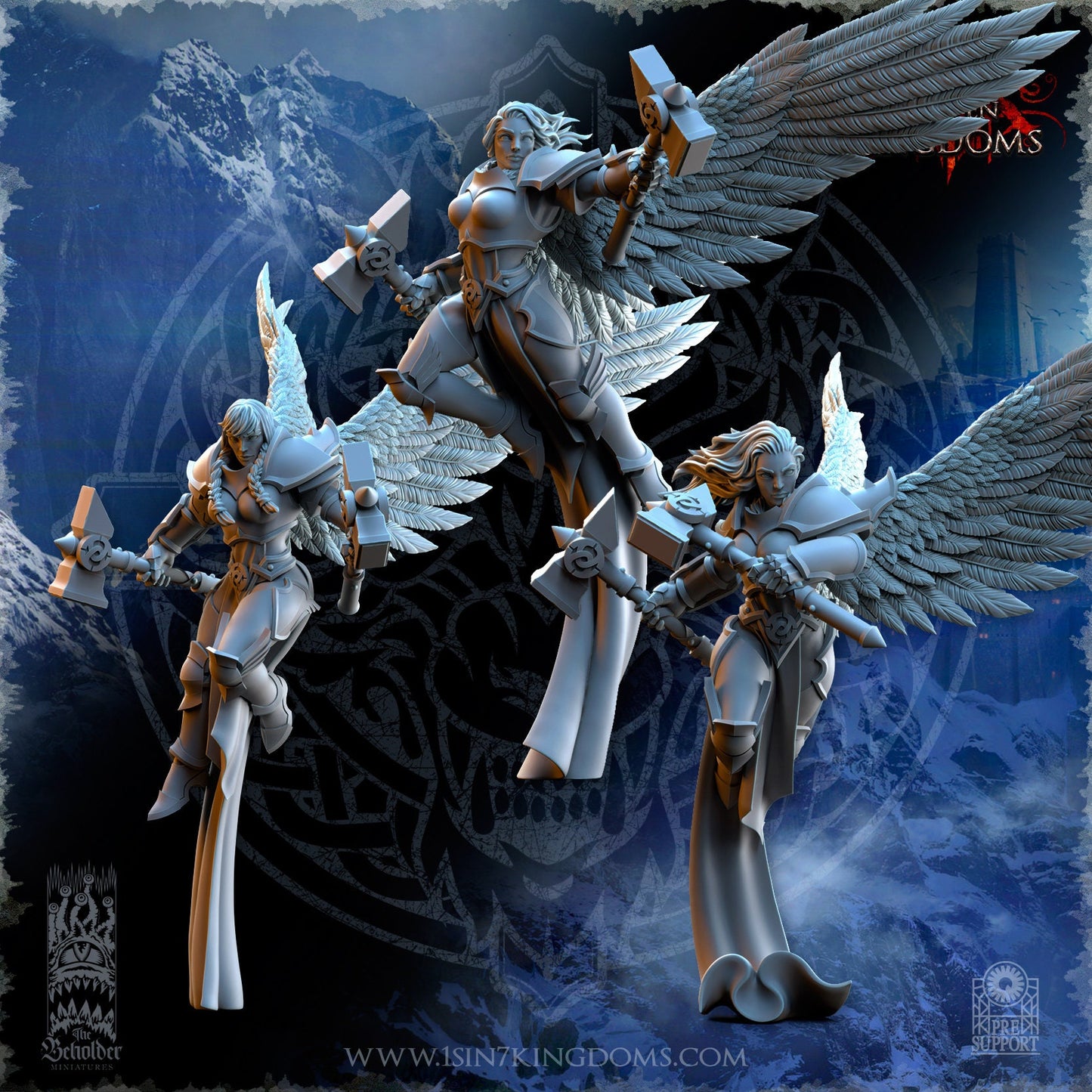 Storm Wolves Valkyrie Dual Hammers | The Beholder Miniatures | Compatible with D&D/AoS | Fantasy | Tabletop RPG