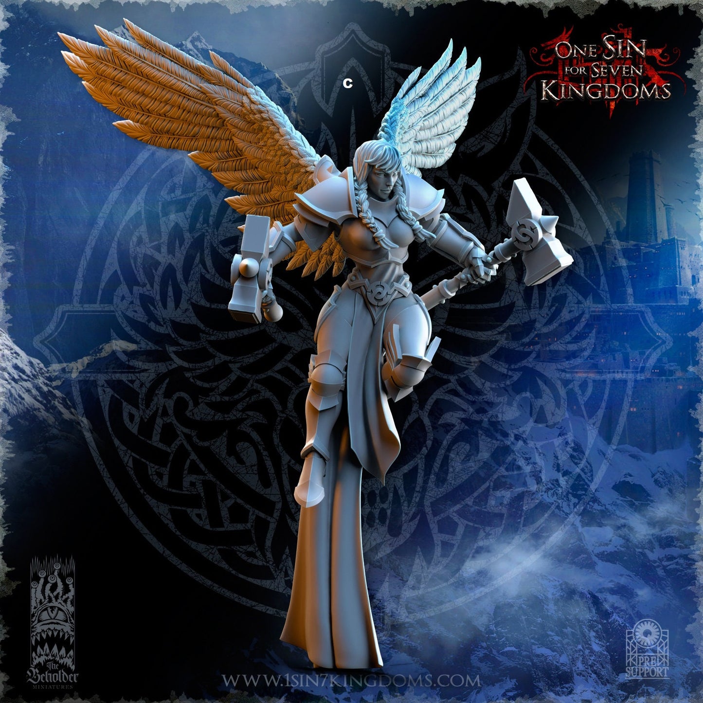 Storm Wolves Valkyrie Dual Hammers | The Beholder Miniatures | Compatible with D&D/AoS | Fantasy | Tabletop RPG
