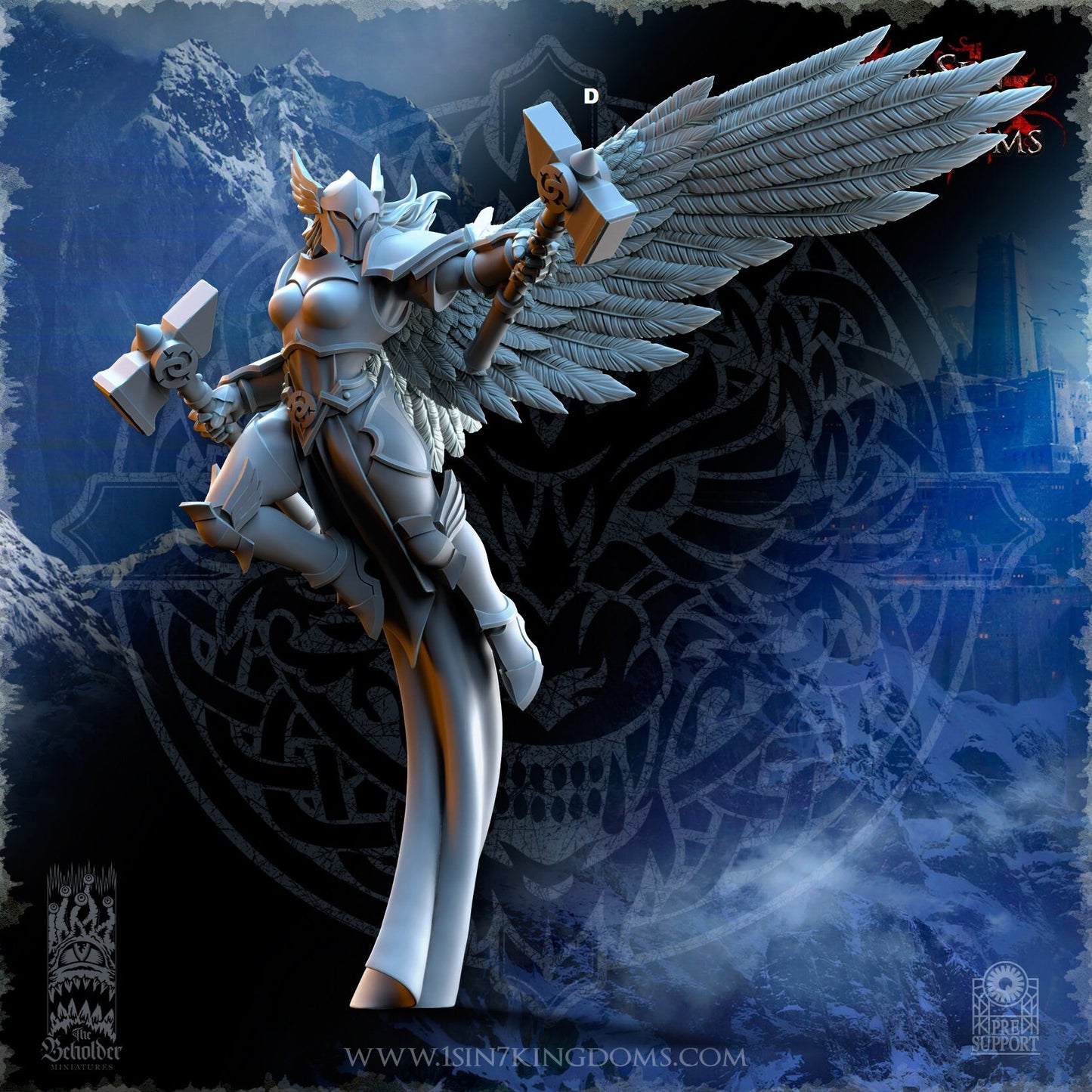 Storm Wolves Valkyrie Dual Hammers | The Beholder Miniatures | Compatible with D&D/AoS | Fantasy | Tabletop RPG