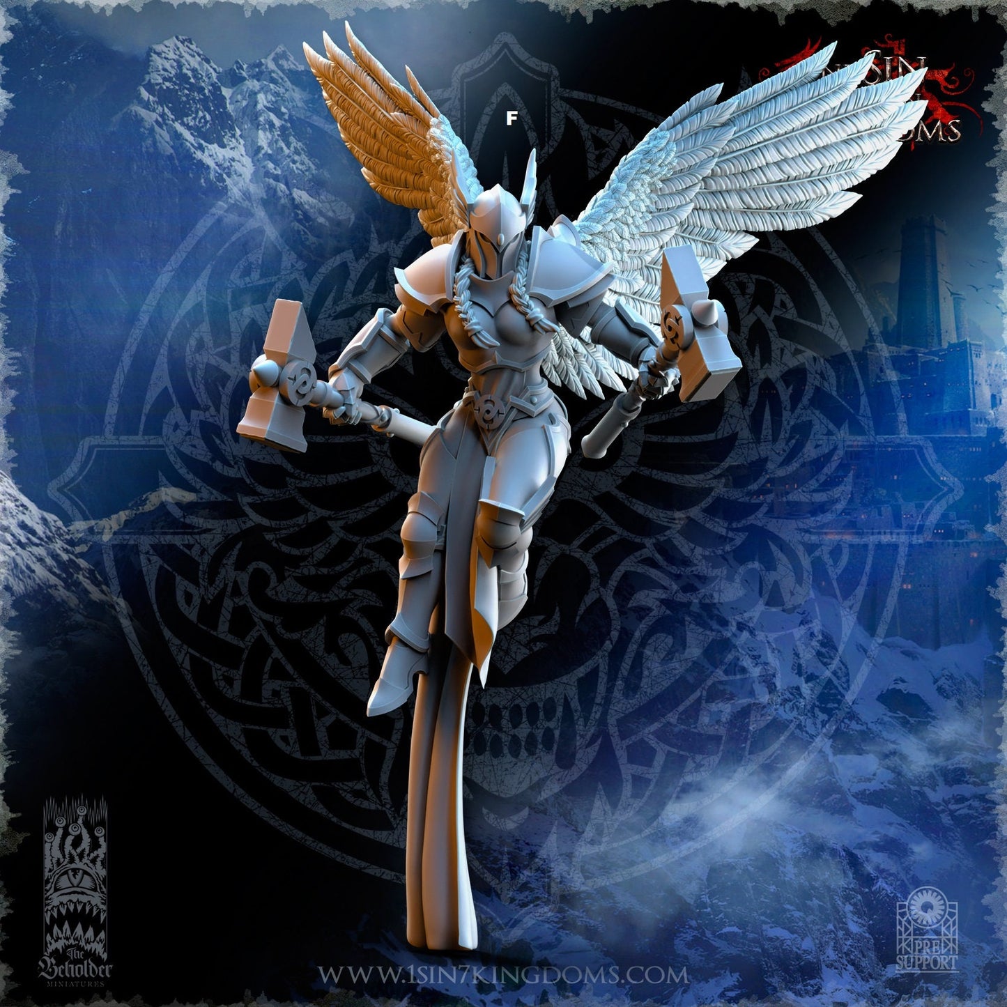 Storm Wolves Valkyrie Dual Hammers | The Beholder Miniatures | Compatible with D&D/AoS | Fantasy | Tabletop RPG