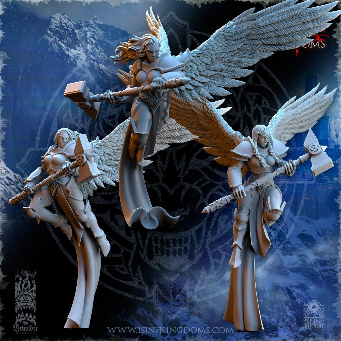Storm Wolves Valkyrie Eternals Great Hammer | The Beholder Miniatures | Compatible with D&D/AoS | Fantasy | Tabletop RPG