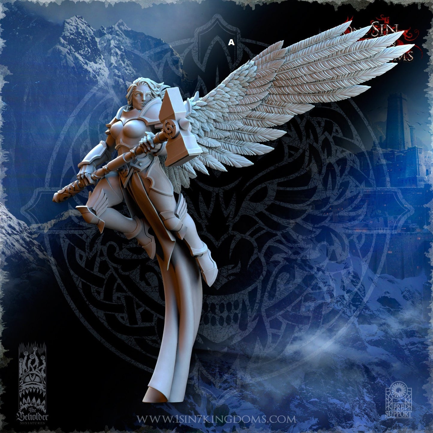 Storm Wolves Valkyrie Eternals Great Hammer | The Beholder Miniatures | Compatible with D&D/AoS | Fantasy | Tabletop RPG