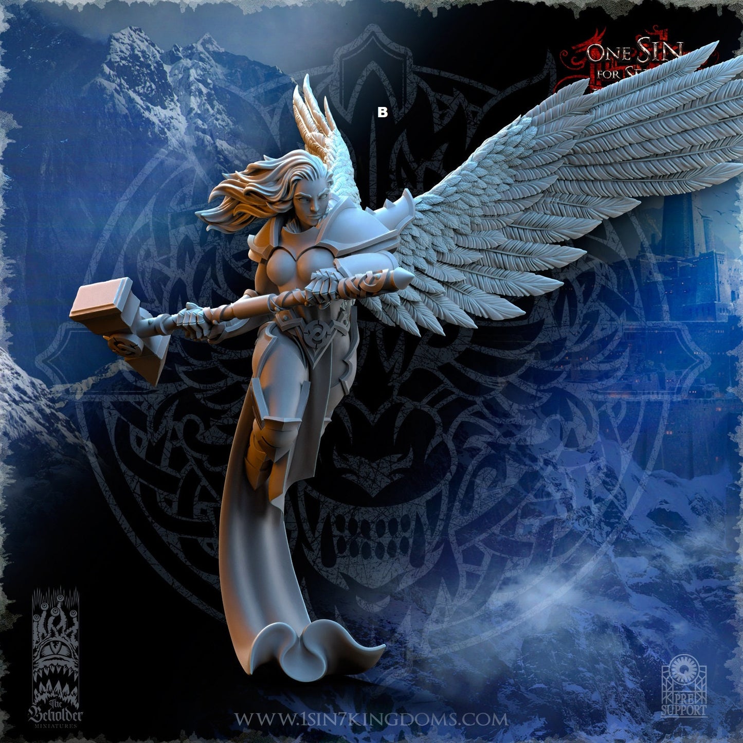 Storm Wolves Valkyrie Eternals Great Hammer | The Beholder Miniatures | Compatible with D&D/AoS | Fantasy | Tabletop RPG