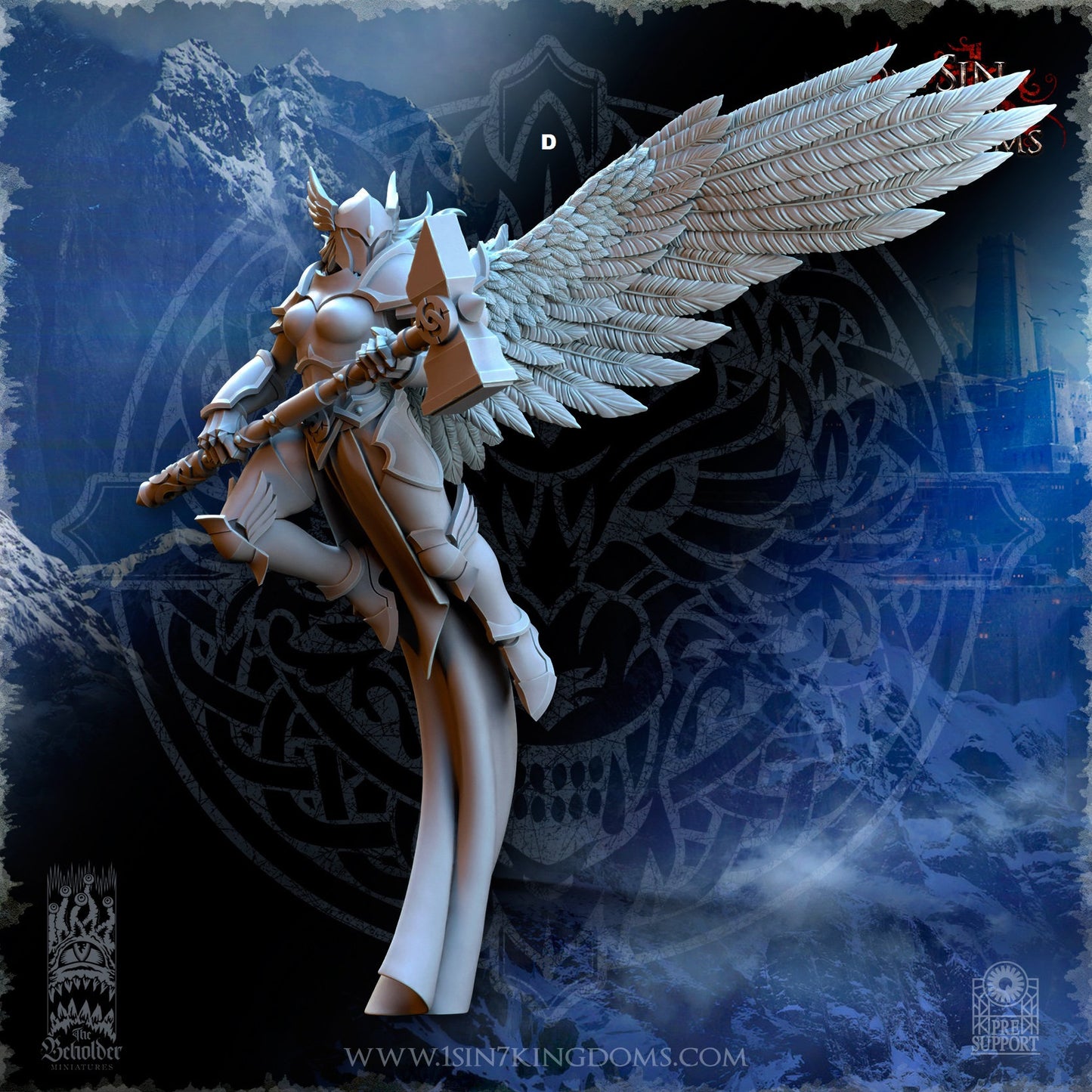 Storm Wolves Valkyrie Eternals Great Hammer | The Beholder Miniatures | Compatible with D&D/AoS | Fantasy | Tabletop RPG