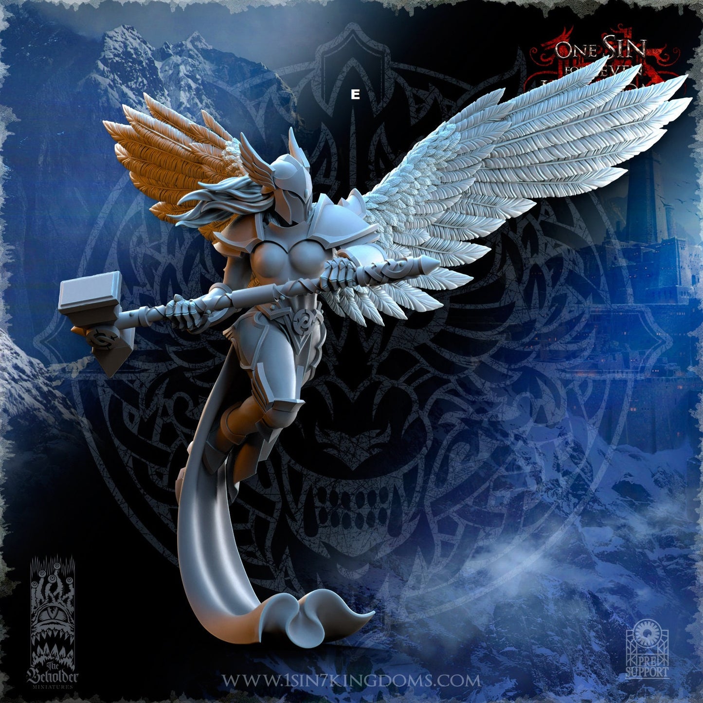 Storm Wolves Valkyrie Eternals Great Hammer | The Beholder Miniatures | Compatible with D&D/AoS | Fantasy | Tabletop RPG