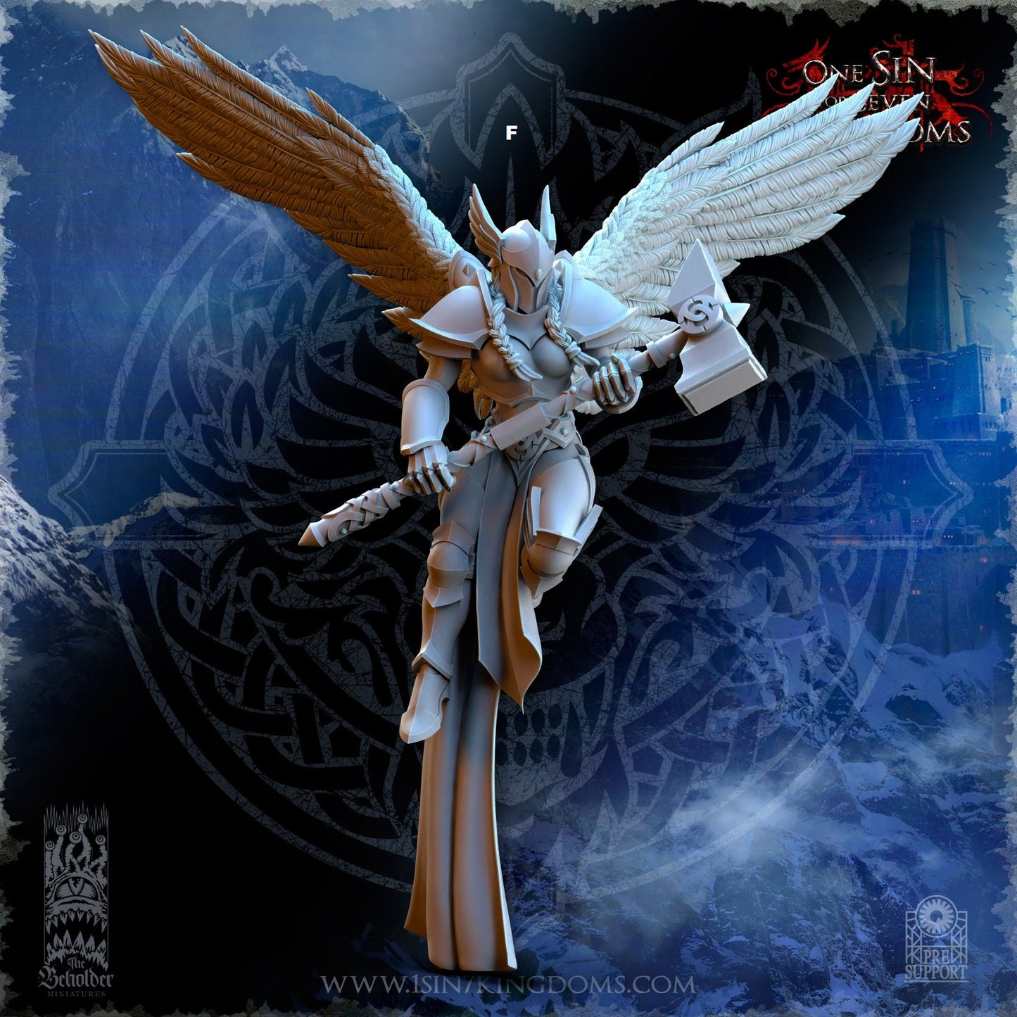 Storm Wolves Valkyrie Eternals Great Hammer | The Beholder Miniatures | Compatible with D&D/AoS | Fantasy | Tabletop RPG