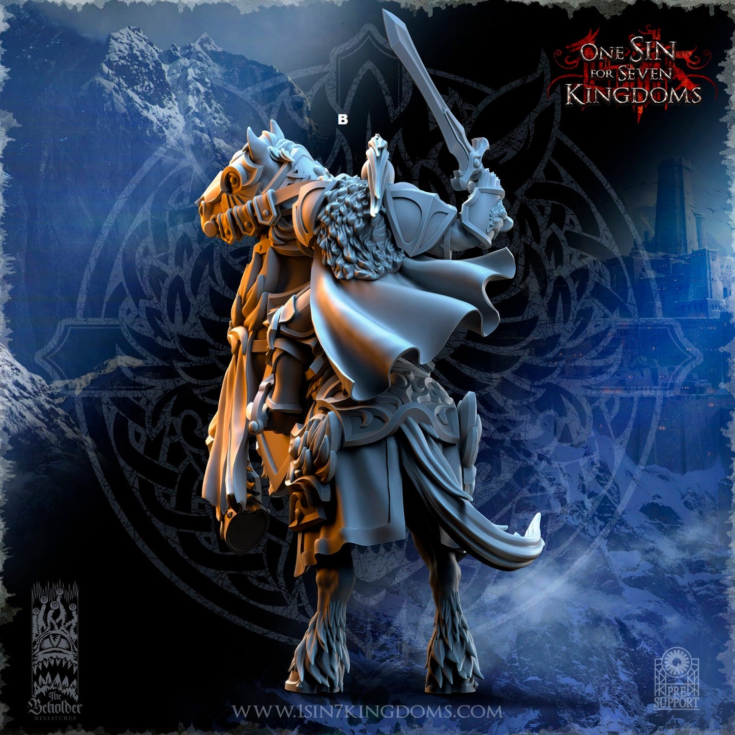 StormWolves Knight Commander Mounted GreatHammer | The Beholder Miniatures | Compatible with D&D/AoS | Fantasy | Tabletop RPG