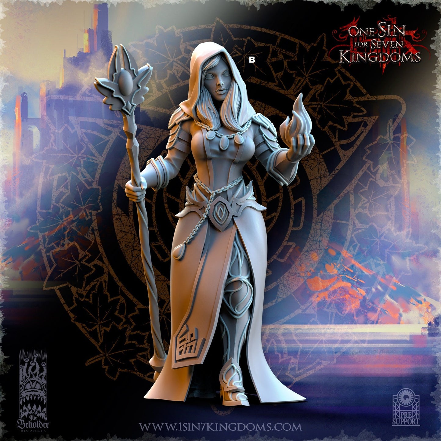Elf Wizard Female with Staff | The Beholder Miniatures | Compatible with D&D/AoS | Fantasy | Tabletop RPG
