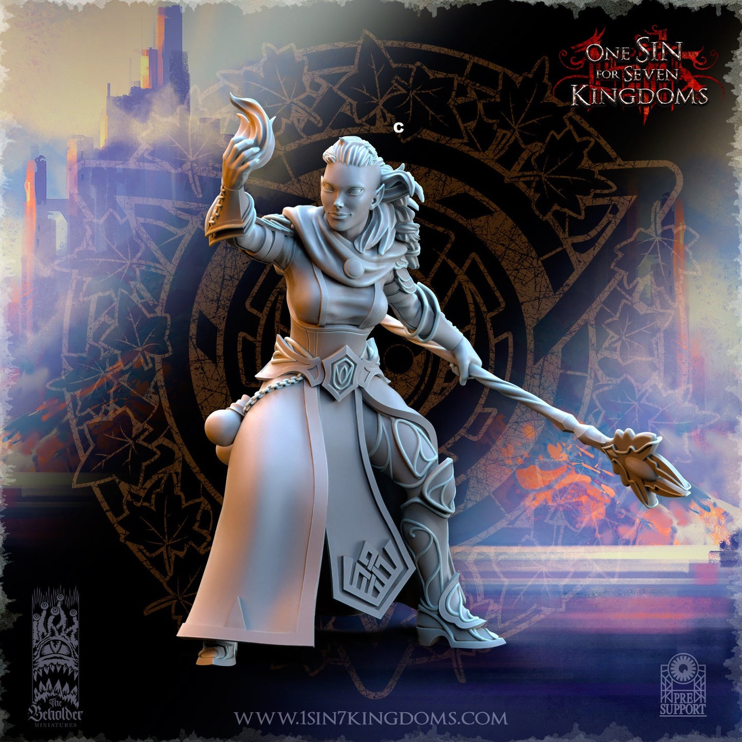 Elf Wizard Female with Staff | The Beholder Miniatures | Compatible with D&D/AoS | Fantasy | Tabletop RPG