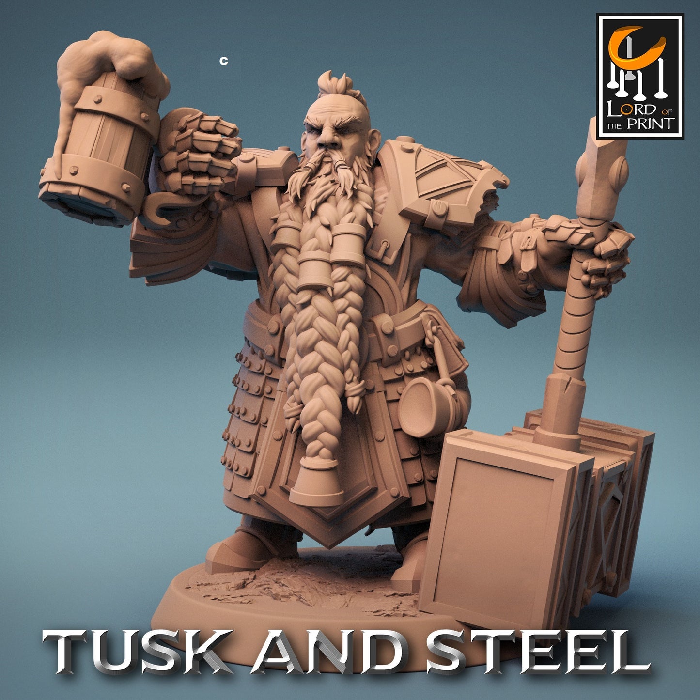 Dwarf Warrior No Helmet | Rescale Miniatures | Compatible with D&D/AoS | Fantasy | Tabletop RPG