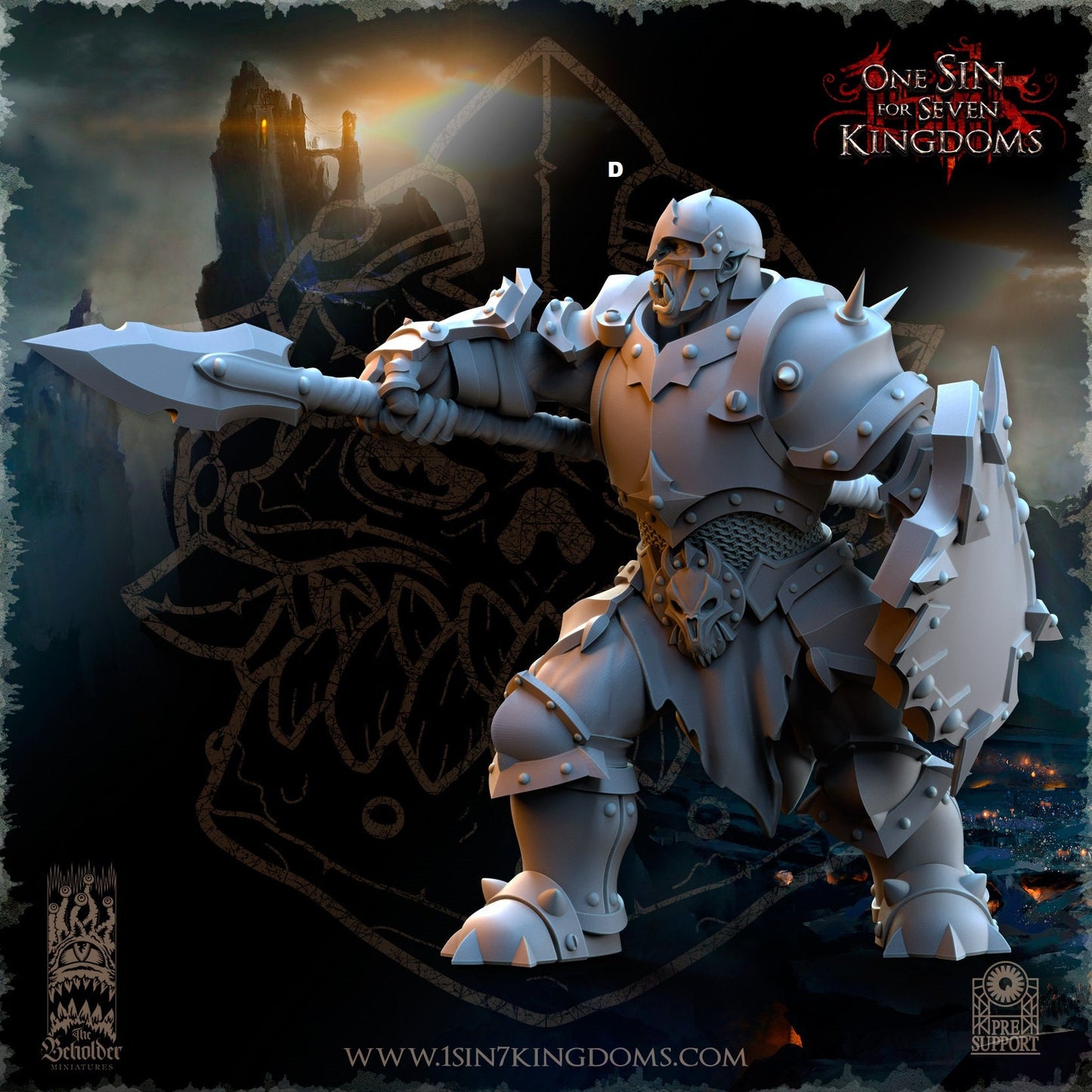 Black Orc Warrior Spear and Shield | The Beholder Miniatures | Compatible with D&D/AoS | Fantasy | Tabletop RPG