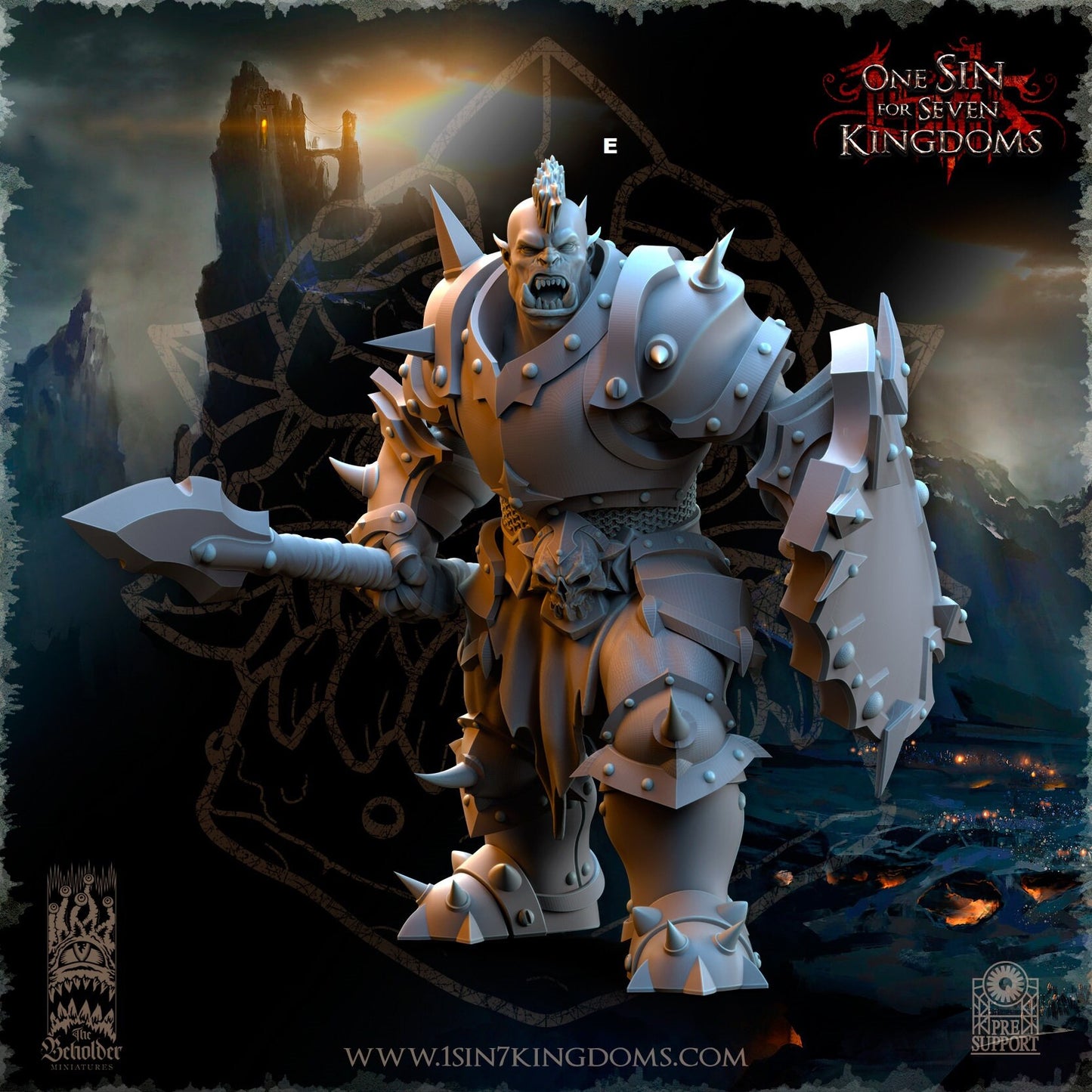 Black Orc Warrior Spear and Shield | The Beholder Miniatures | Compatible with D&D/AoS | Fantasy | Tabletop RPG
