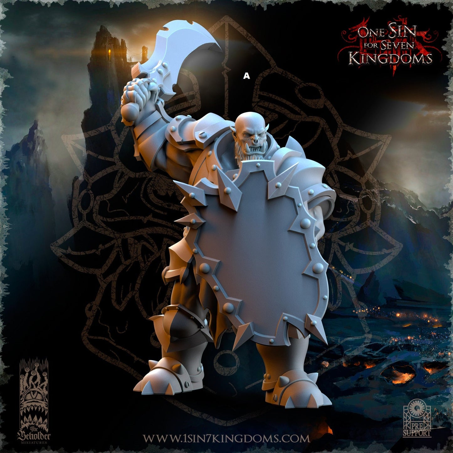 Black Orc Warrior Hand Weapon and Shield | The Beholder Miniatures | Compatible with D&D/AoS | Fantasy | Tabletop RPG