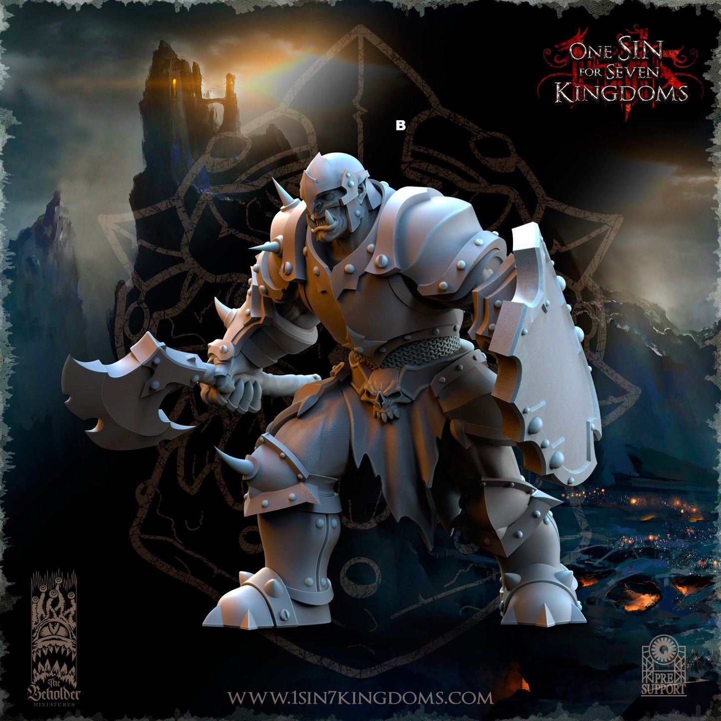 Black Orc Warrior Hand Weapon and Shield | The Beholder Miniatures | Compatible with D&D/AoS | Fantasy | Tabletop RPG