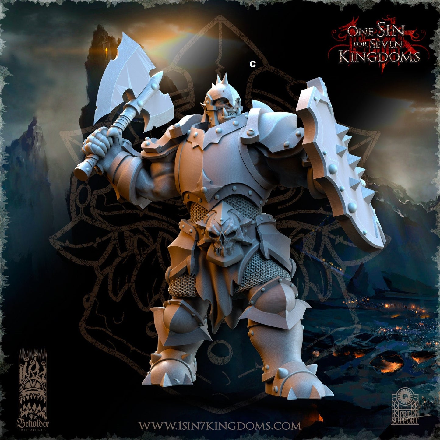 Black Orc Warrior Hand Weapon and Shield | The Beholder Miniatures | Compatible with D&D/AoS | Fantasy | Tabletop RPG