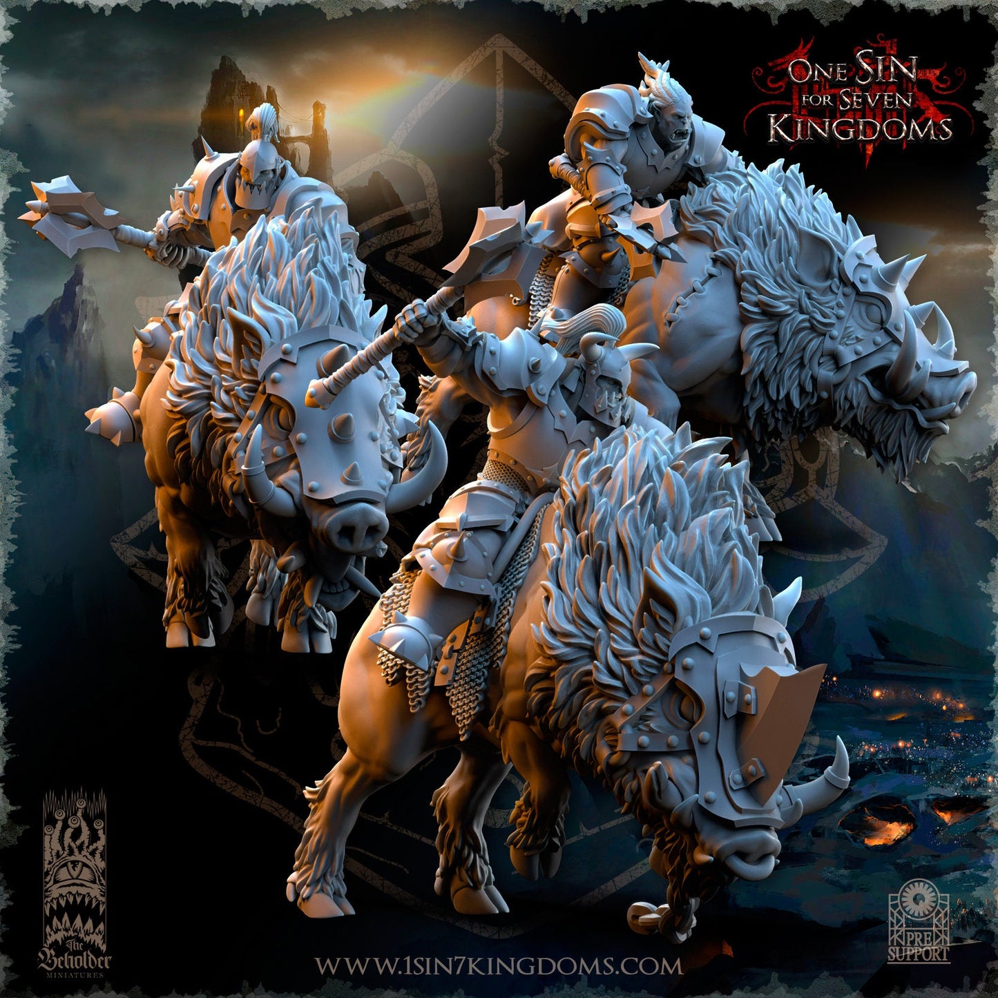 Black Orc Mounted Maces | The Beholder Miniatures | Compatible with D&D/AoS | Fantasy | Tabletop RPG