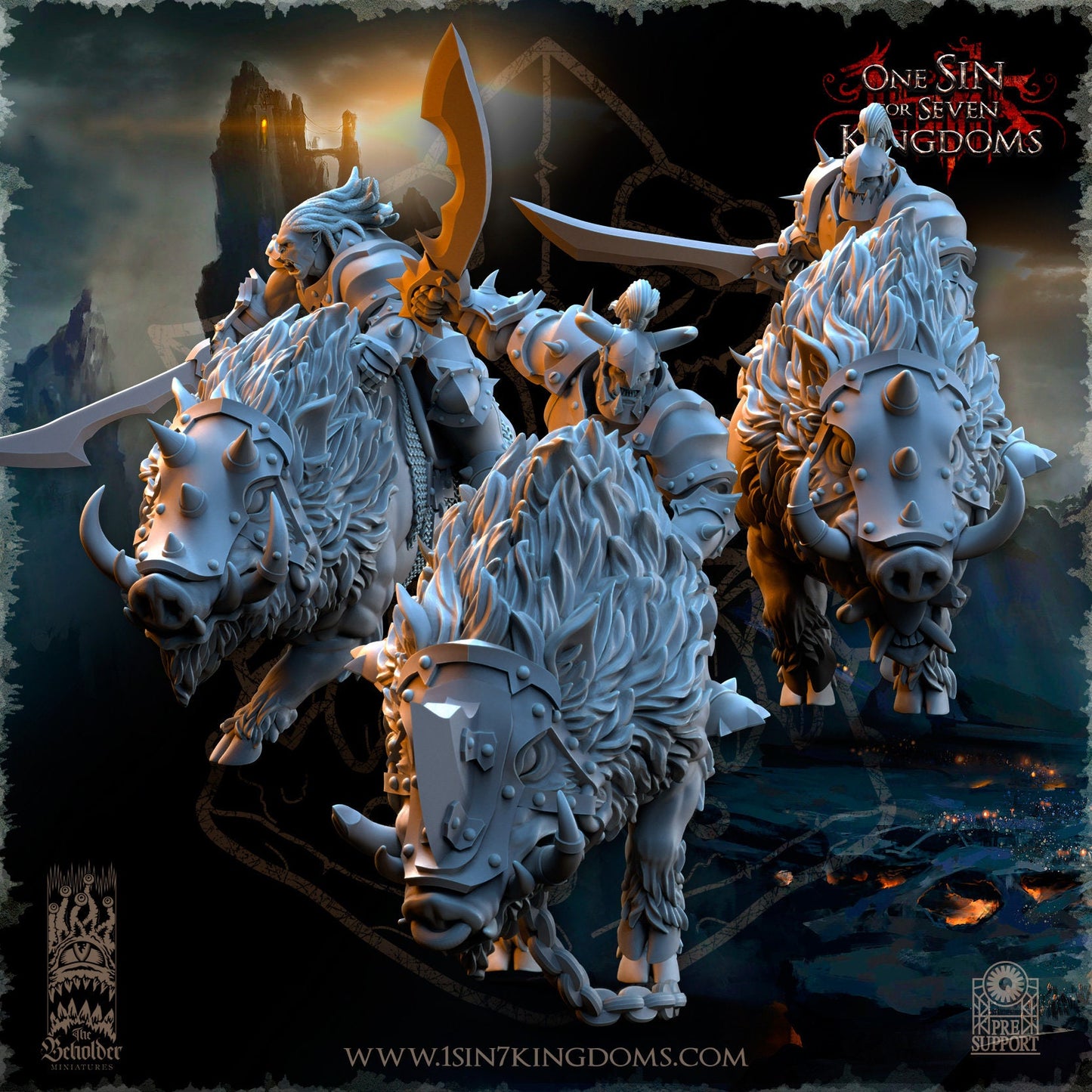 Black Orc Mounted Swords | The Beholder Miniatures | Compatible with D&D/AoS | Fantasy | Tabletop RPG