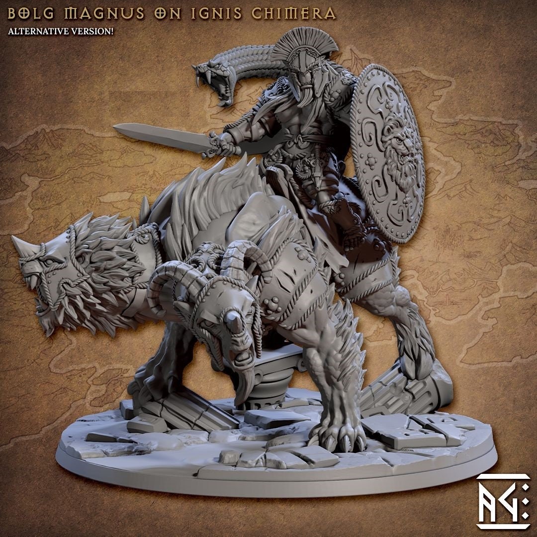 BugBear Bolg Chieftain Mounted Chimera | Artisan Guild Miniatures | Compatible with D&D/AoS | Fantasy | Tabletop RPG