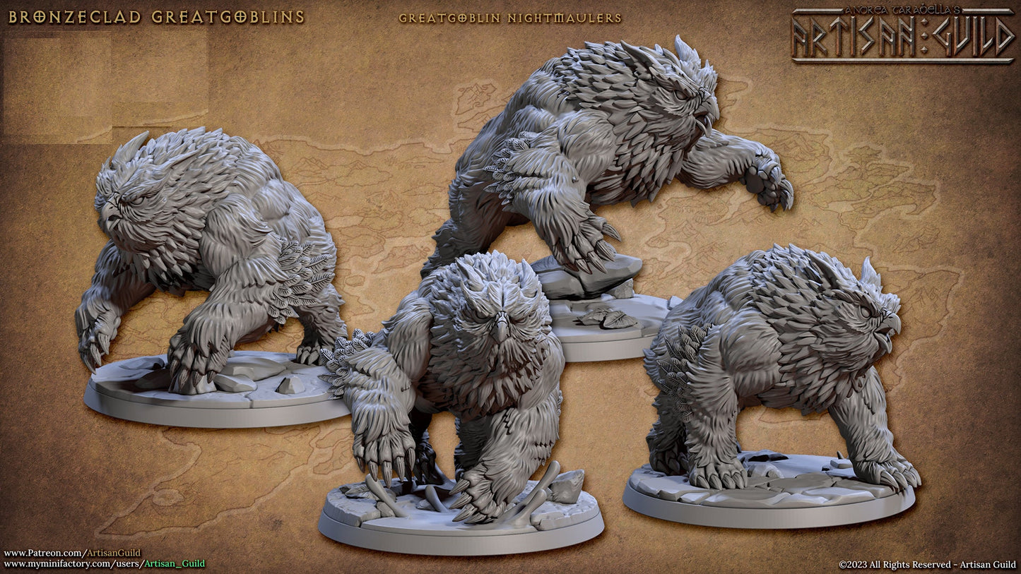 BugBear Warrior Mounted OwlBear | Artisan Guild Miniatures | Compatible with D&D/AoS | Fantasy | Tabletop RPG