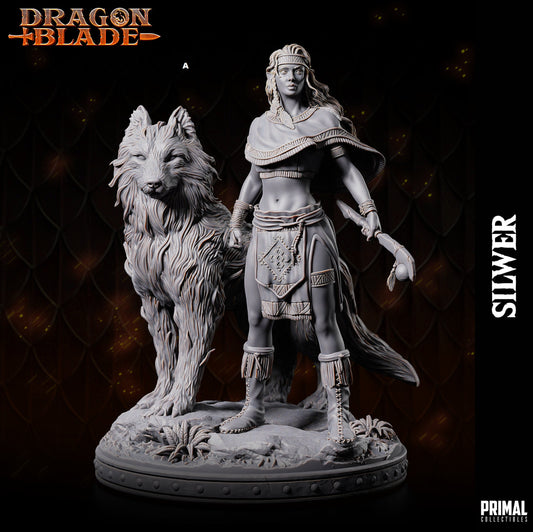 Female Elf Silwer with Wolf | Primal Collectibles | Compatible with D&D/AoS | Fantasy