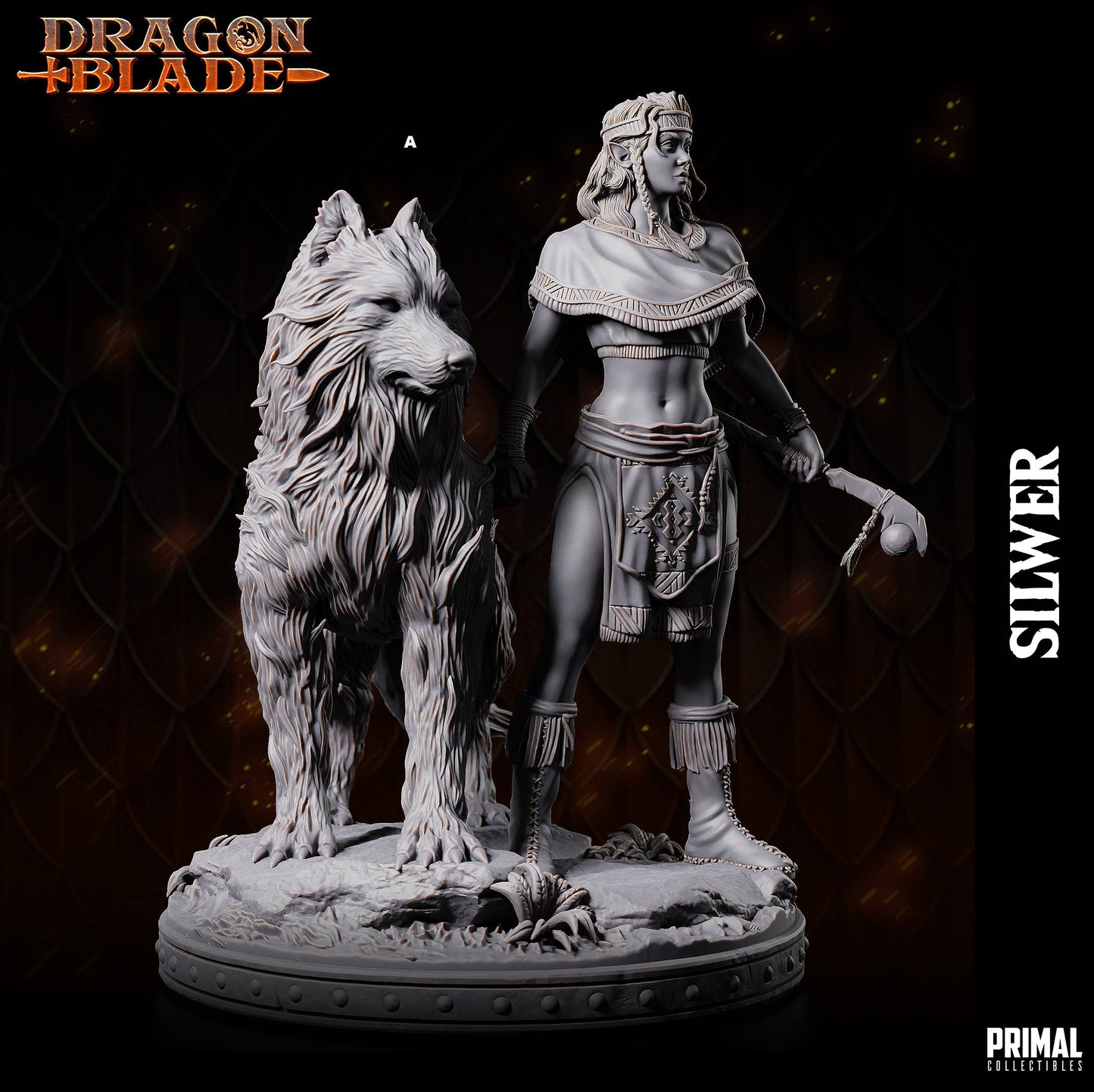 Female Elf Silwer with Wolf | Primal Collectibles | Compatible with D&D/AoS | Fantasy