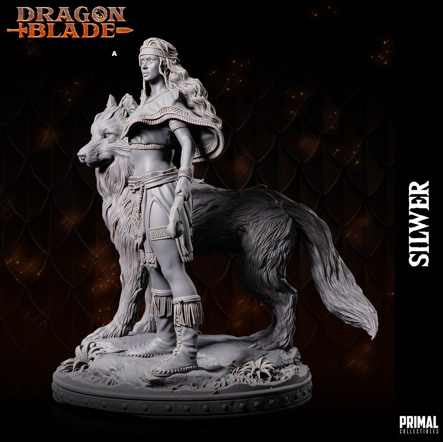 Female Elf Silwer with Wolf | Primal Collectibles | Compatible with D&D/AoS | Fantasy