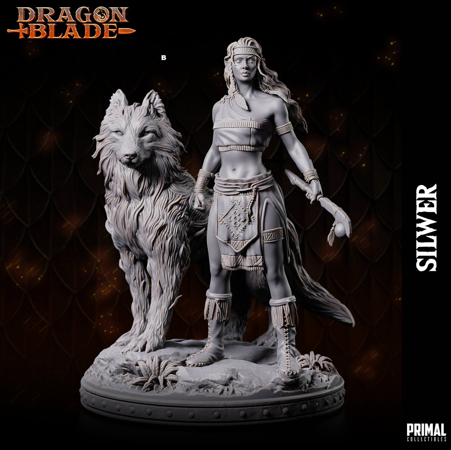 Female Elf Silwer with Wolf | Primal Collectibles | Compatible with D&D/AoS | Fantasy