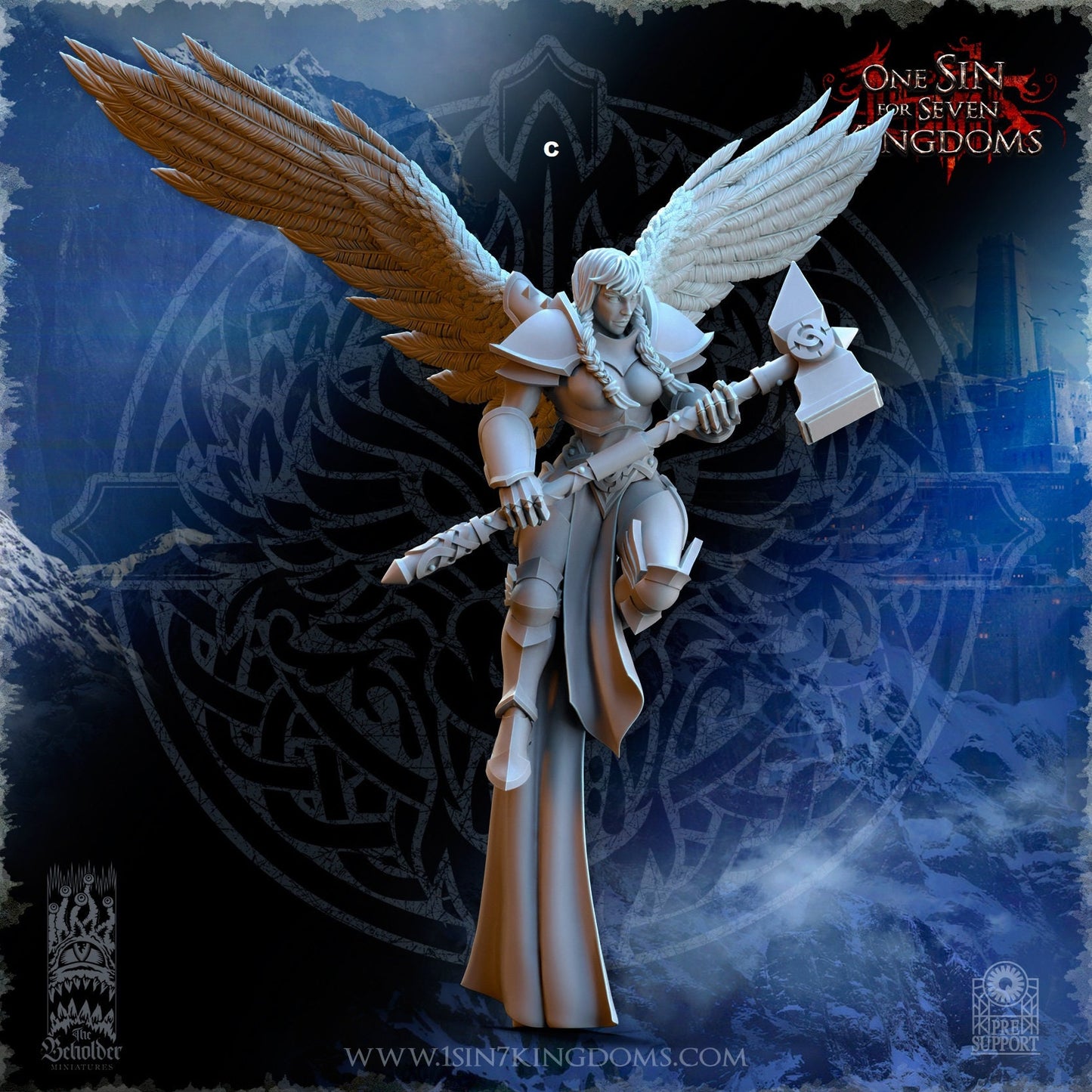 Storm Wolves Valkyrie Eternals Great Hammer | The Beholder Miniatures | Compatible with D&D/AoS | Fantasy | Tabletop RPG