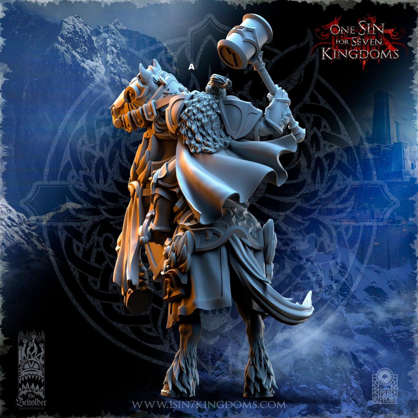 StormWolves Knight Commander Mounted GreatHammer | The Beholder Miniatures | Compatible with D&D/AoS | Fantasy | Tabletop RPG