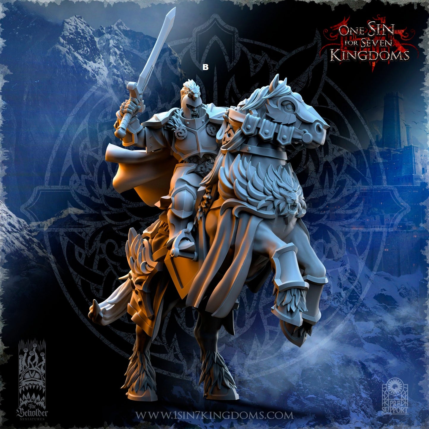 StormWolves Knight Commander Mounted GreatHammer | The Beholder Miniatures | Compatible with D&D/AoS | Fantasy | Tabletop RPG