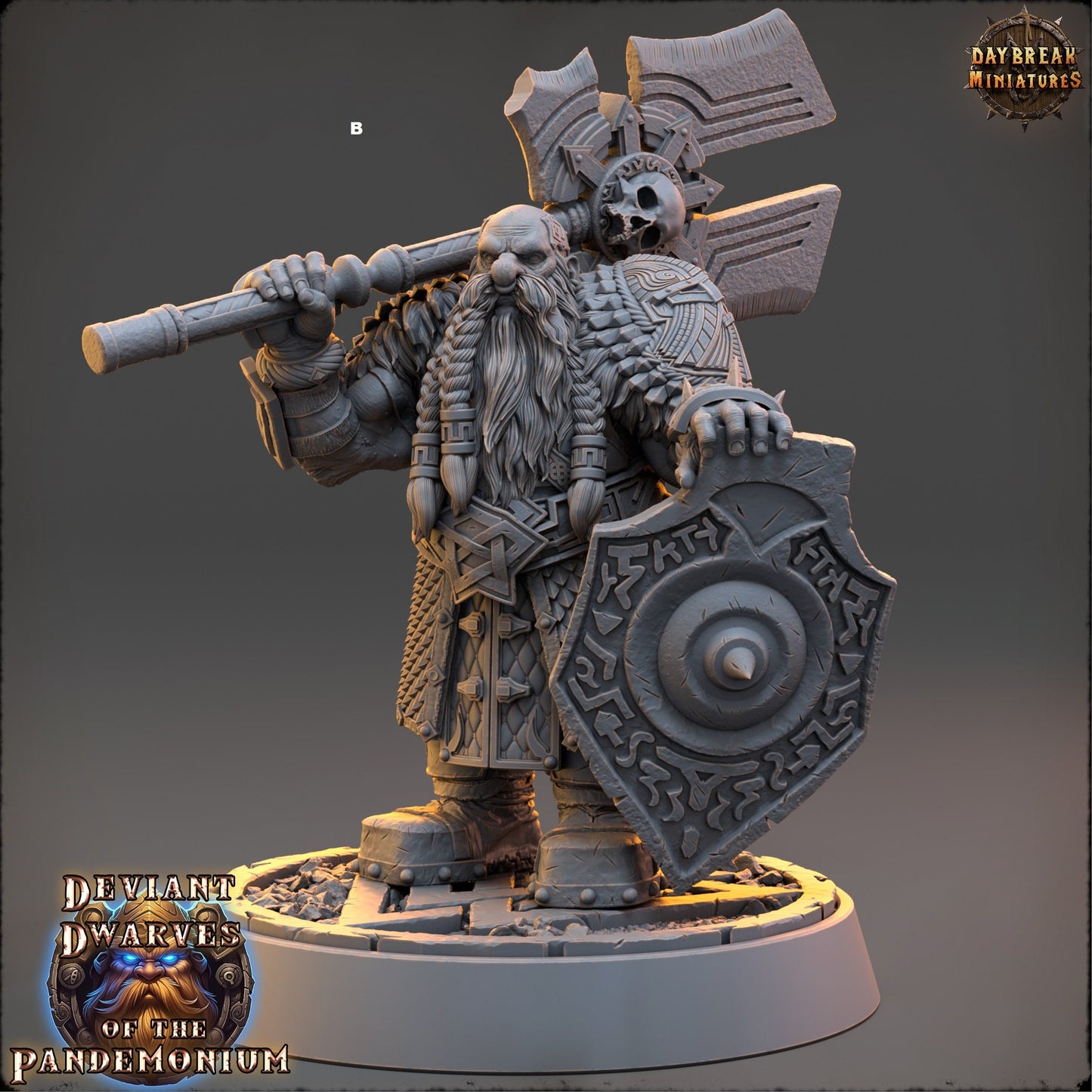 Deviant Dwarf Warrior | DayBreak Miniatures | Compatible with D&D/AOS | Fantasy | Tabletop