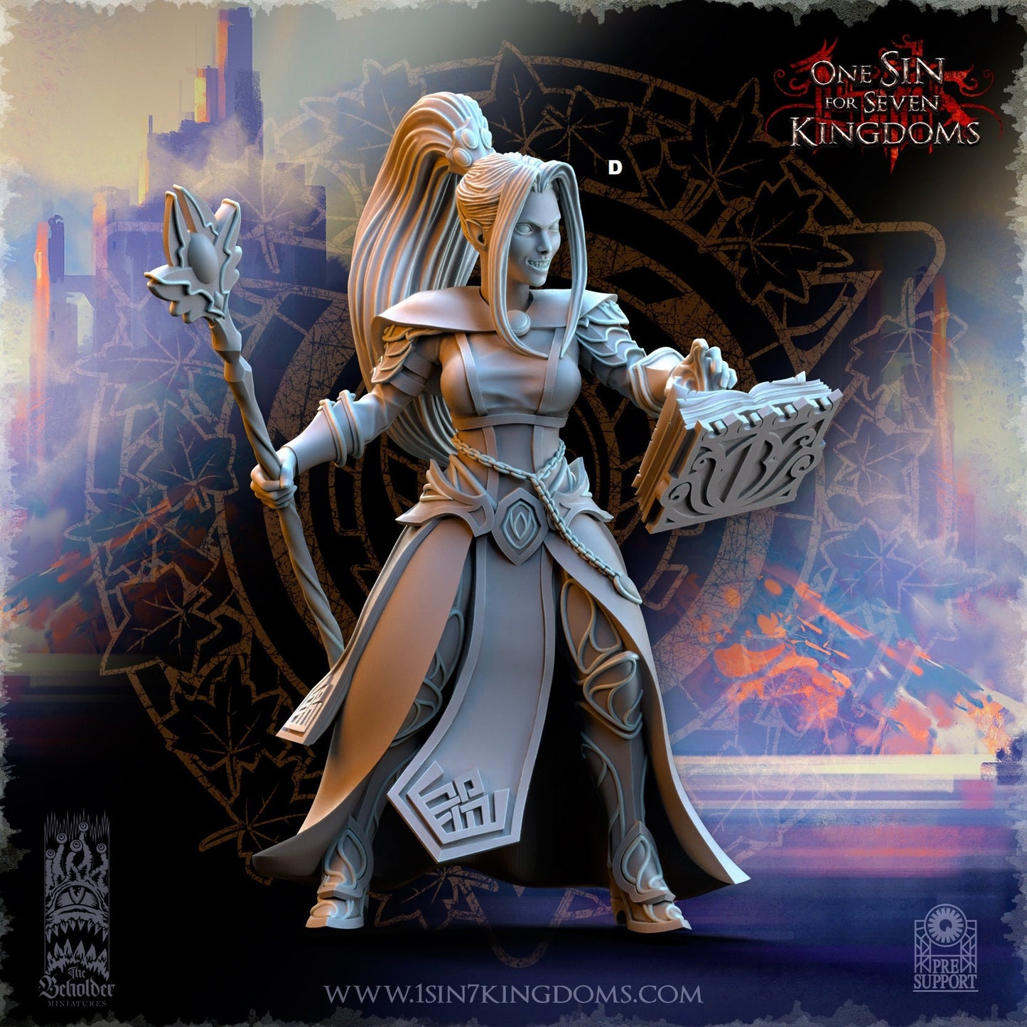 Elf Wizard Female with Staff | The Beholder Miniatures | Compatible with D&D/AoS | Fantasy | Tabletop RPG