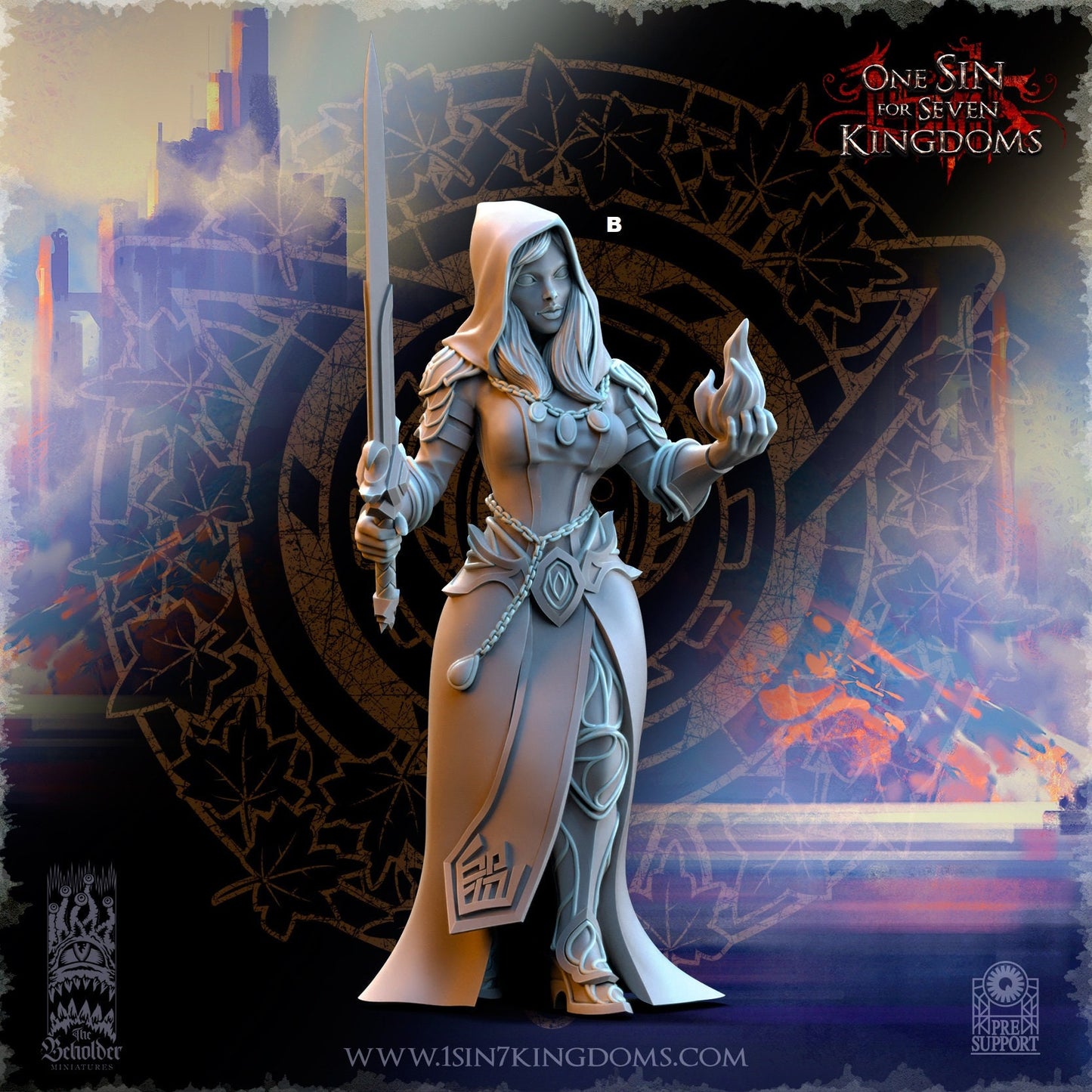 Elf Wizard Female with Sword | The Beholder Miniatures | Compatible with D&D/AoS | Fantasy | Tabletop RPG